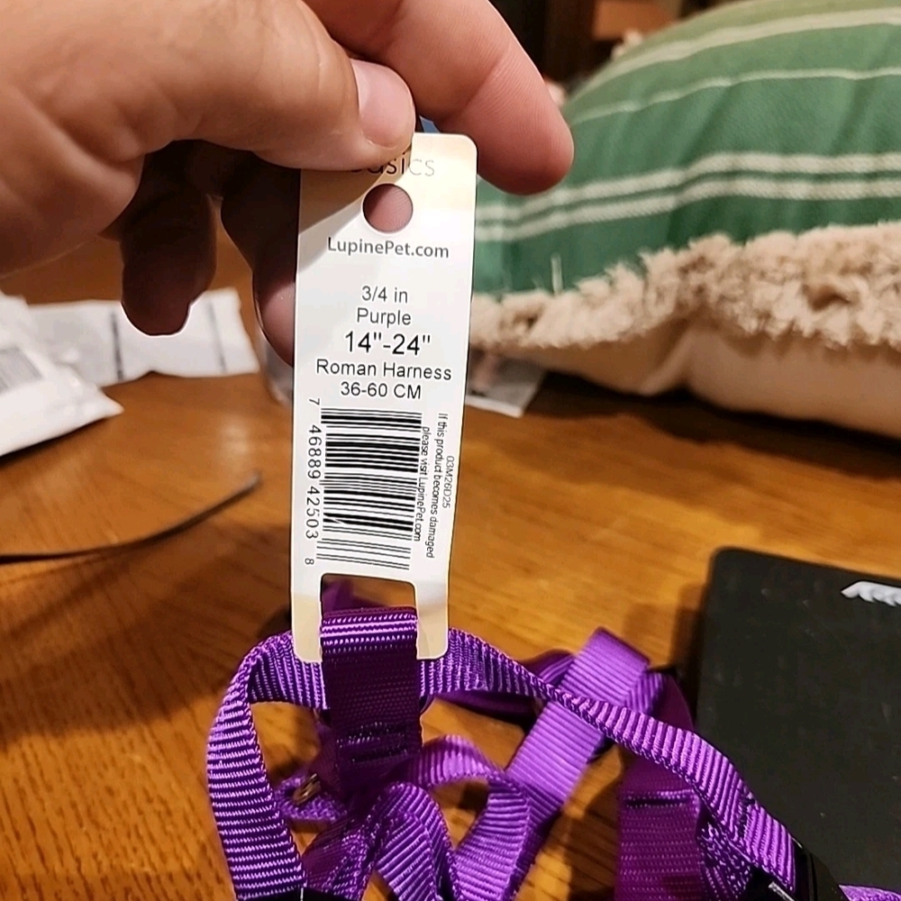 LupinePet Purple 3/4" Adjustable Roman Dog Harness, 12-20", Small Dogs - Picture 3 of 3
